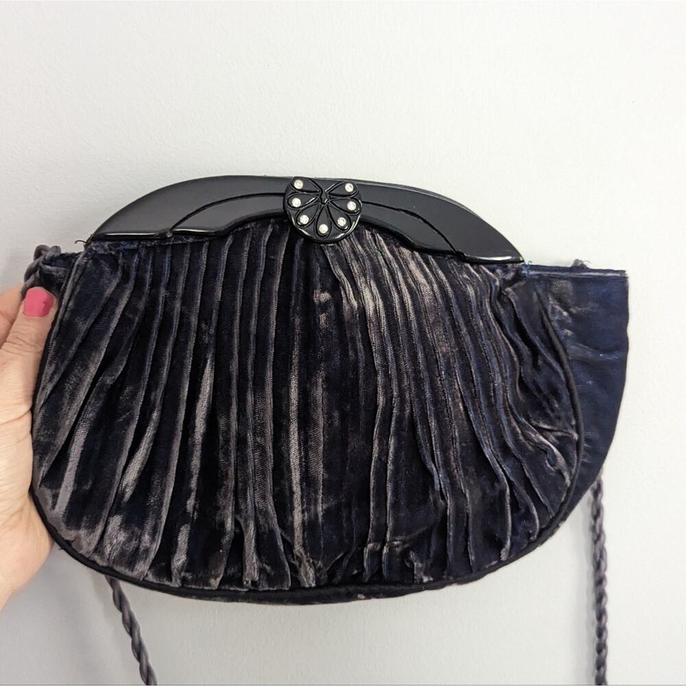 Vintage Women's Delilli Navy Ruched Purse Made In Italy